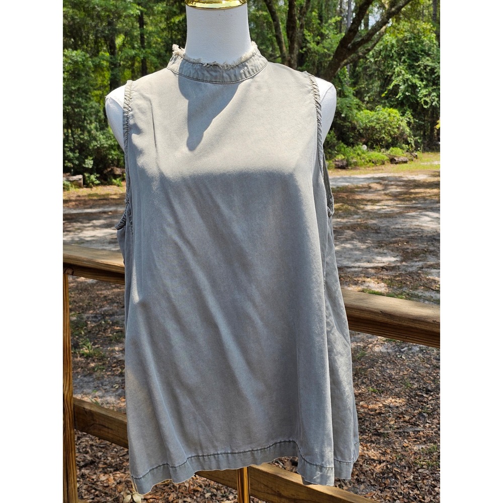 Altar'd State Womens Large Olive Green Boho Grunge Frayed High Neck Tank Top